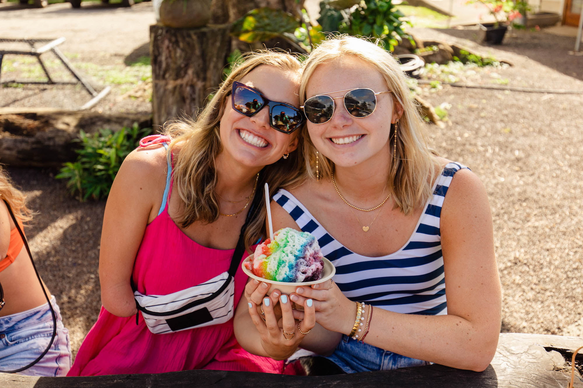 Retreat attendees and their rainbow shave ice at Wishing Well
