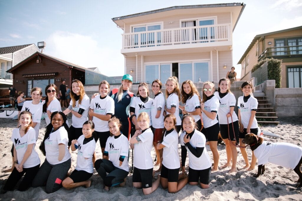 Casey Parker at the Beautifully Flawed Retreats surfing day with Bethany Hamilton