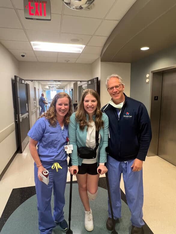 Brooke Walker in hospital with doctors